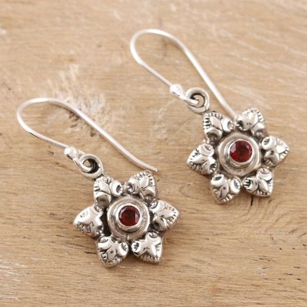 Alternate image for Garnet and Sterling Silver Floral Dangle Earrings Floral Fire