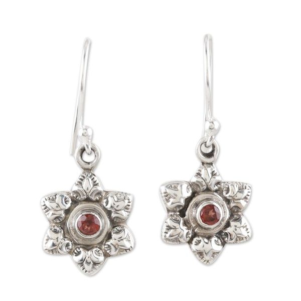 Alternate image for Garnet and Sterling Silver Floral Dangle Earrings Floral Fire