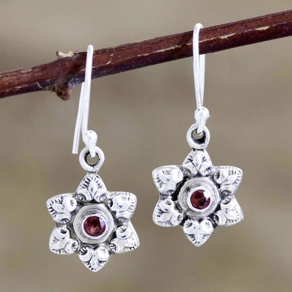 Alternate image for Garnet and Sterling Silver Floral Dangle Earrings Floral Fire