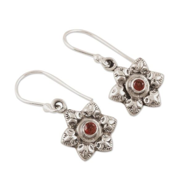 Alternate image for Garnet and Sterling Silver Floral Dangle Earrings Floral Fire