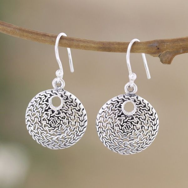 Alternate image for Sterling Silver Round Dangle Earrings from India Magical Discs