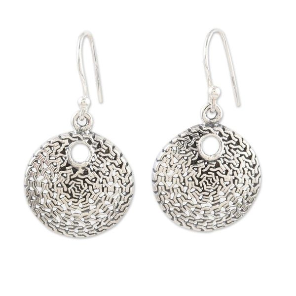 Alternate image for Sterling Silver Round Dangle Earrings from India Magical Discs
