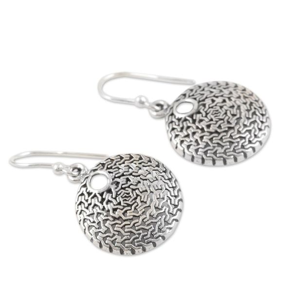 Alternate image for Sterling Silver Round Dangle Earrings from India Magical Discs