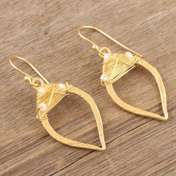 Alternate image for Wire-Wrapped 22k Gold Plated Earrings Voice of the Sea
