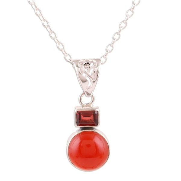 Alternate image for Garnet and Carnelian Pendant Necklace from India Red Alliance