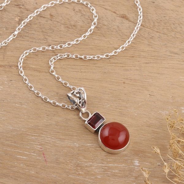 Alternate image for Garnet and Carnelian Pendant Necklace from India Red Alliance