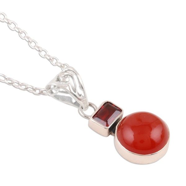 Alternate image for Garnet and Carnelian Pendant Necklace from India Red Alliance