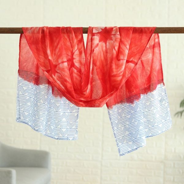 Alternate image for Cotton Scarf with Batik Pattern in Strawberry Tones Strawberry Blast