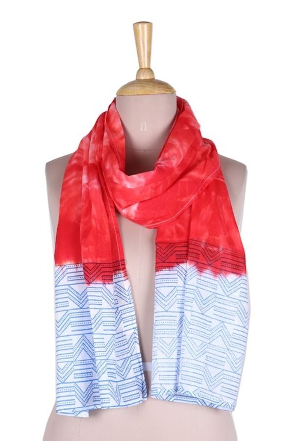 Alternate image for Cotton Scarf with Batik Pattern in Strawberry Tones Strawberry Blast