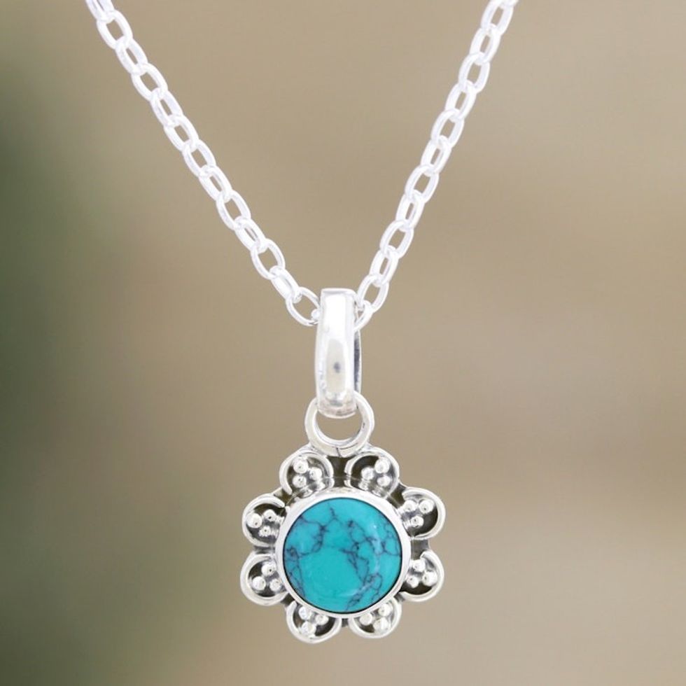 Handcrafted Sterling Silver Necklace from India 'Gracious Flower'