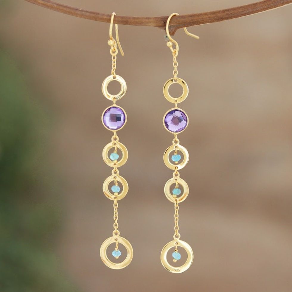 Gold-Plated Amethyst and Chalcedony Dangle Earrings 'Once Upon a Time'