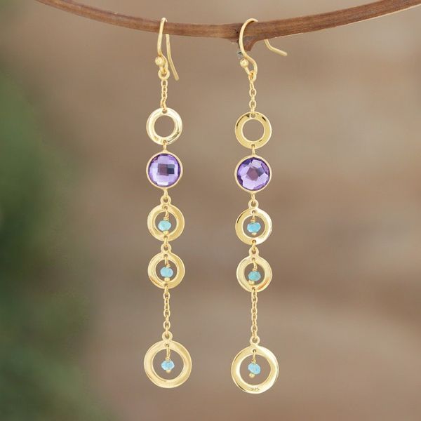Alternate image for Gold-Plated Amethyst and Chalcedony Dangle Earrings Once Upon a Time