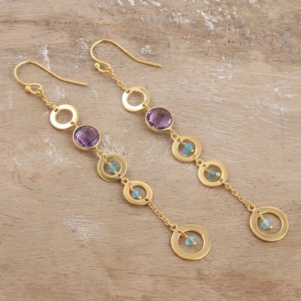Alternate image for Gold-Plated Amethyst and Chalcedony Dangle Earrings Once Upon a Time