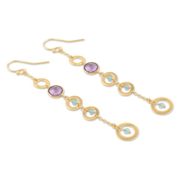 Alternate image for Gold-Plated Amethyst and Chalcedony Dangle Earrings Once Upon a Time