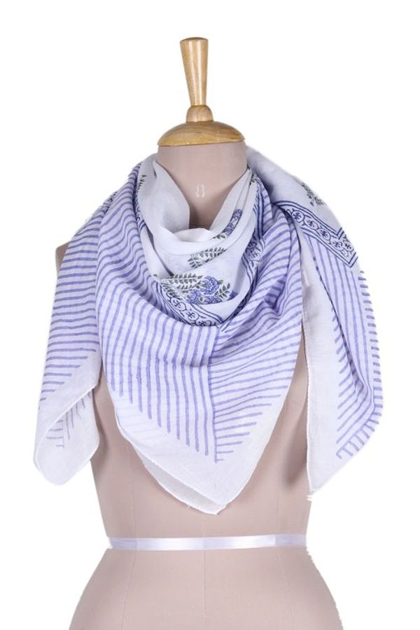 Alternate image for Cotton Shawl with Colorful Batik Pattern from India Luminous Bouquet