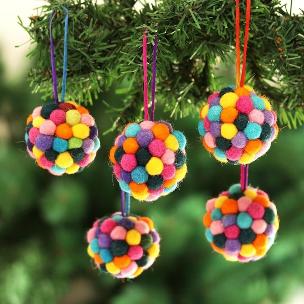 Wool Disco Ball Holiday Ornaments Set of 5 'Disco Christmas'