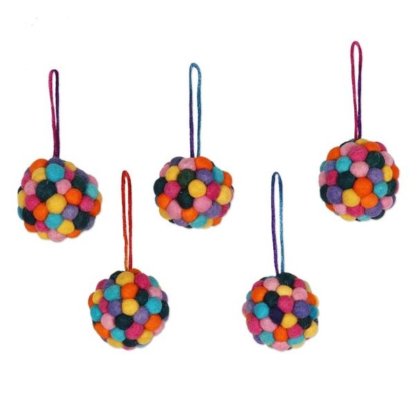 Alternate image for Wool Disco Ball Holiday Ornaments Set of 5 Disco Christmas