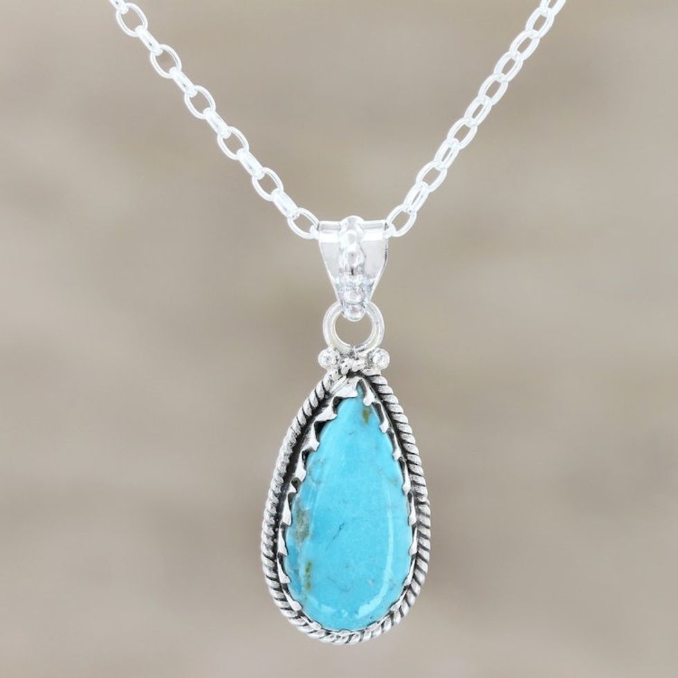 Sterling Silver and Reconstituted Turquoise Pendant Necklace 'Classic Pair'
