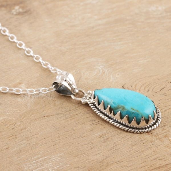 Alternate image for Sterling Silver and Reconstituted Turquoise Pendant Necklace Classic Pair