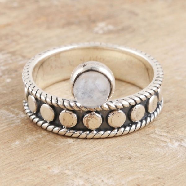 Alternate image for Sterling Silver and Rainbow Moonstone Single Stone Ring Misty Crown
