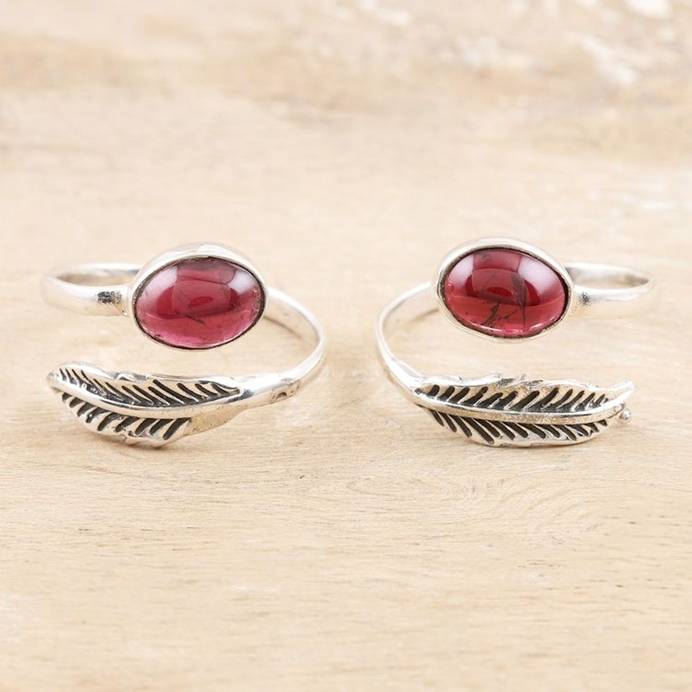 Garnet and Sterling Silver Toe Rings Pair 'Late Autumn'