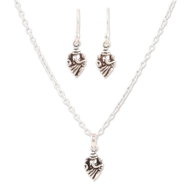 Alternate image for Earrings and Pendant Necklace Sterling Silver Jewelry Set Cute Ganesha