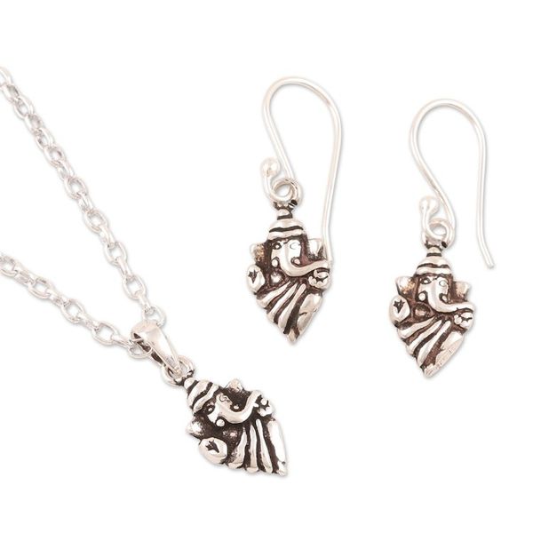Alternate image for Earrings and Pendant Necklace Sterling Silver Jewelry Set Cute Ganesha