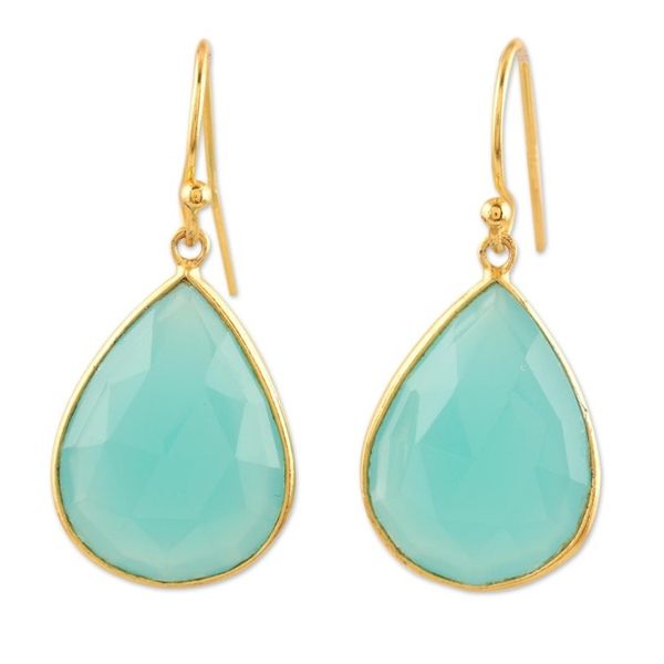 Alternate image for Gold-Plated Chalcedony Dangle Earrings from India Evening Rainfall