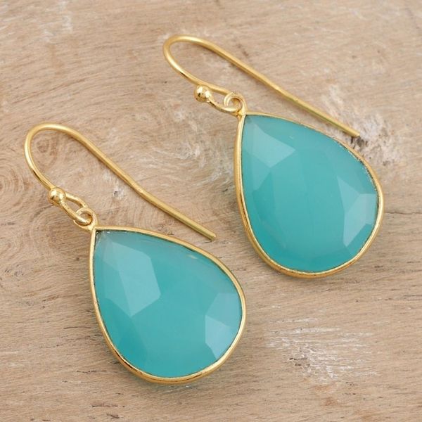 Alternate image for Gold-Plated Chalcedony Dangle Earrings from India Evening Rainfall