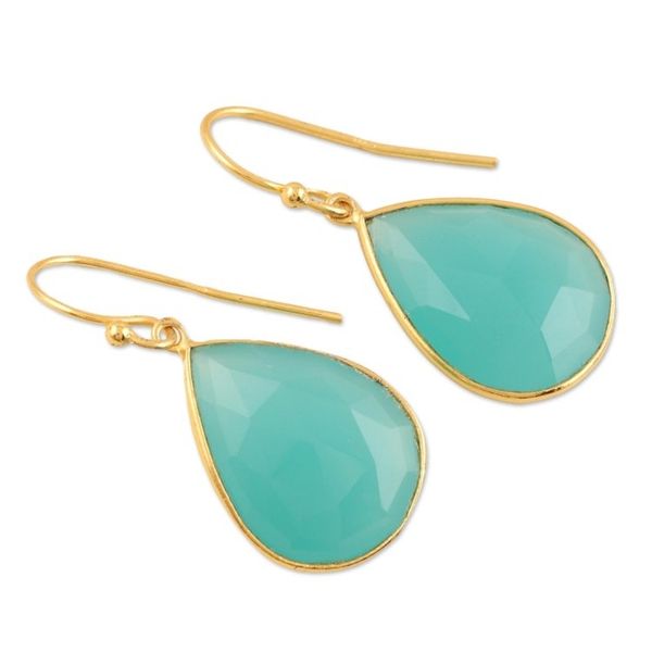 Alternate image for Gold-Plated Chalcedony Dangle Earrings from India Evening Rainfall