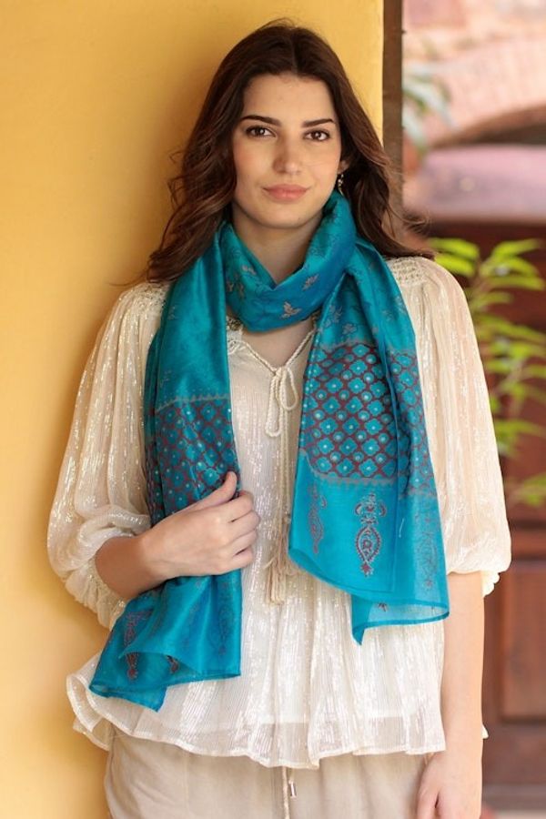 Alternate image for Hand-Woven Cotton and Silk Shawl from India Sacred Sea
