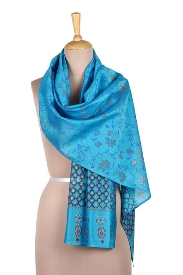 Alternate image for Hand-Woven Cotton and Silk Shawl from India Sacred Sea
