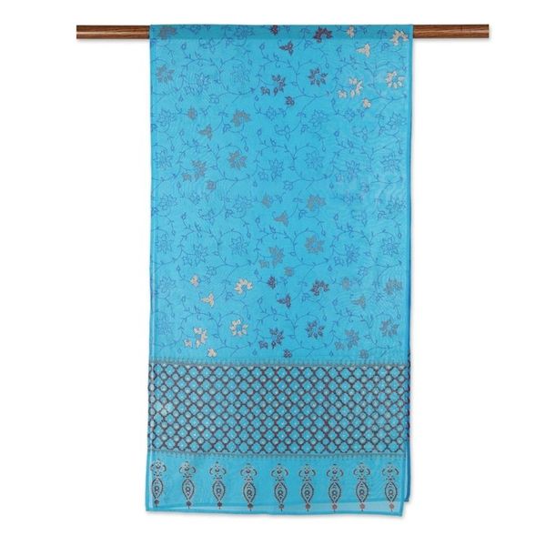 Alternate image for Hand-Woven Cotton and Silk Shawl from India Sacred Sea