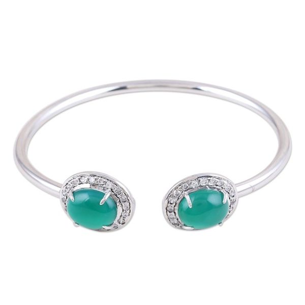 Alternate image for Sterling Silver Cuff Bracelet with Green Onyx Ends Sparkling Green Eyes
