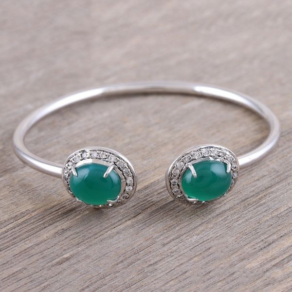 Alternate image for Sterling Silver Cuff Bracelet with Green Onyx Ends Sparkling Green Eyes