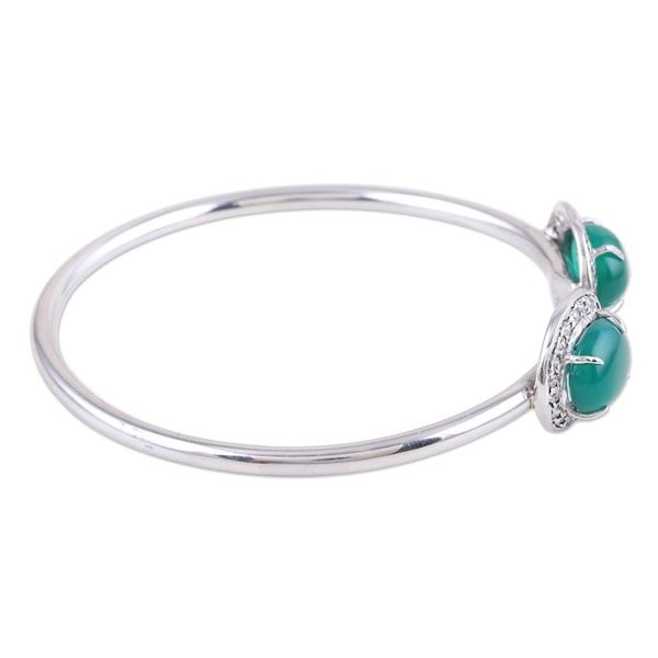 Alternate image for Sterling Silver Cuff Bracelet with Green Onyx Ends Sparkling Green Eyes