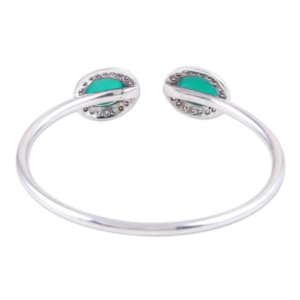 Alternate image for Sterling Silver Cuff Bracelet with Green Onyx Ends Sparkling Green Eyes