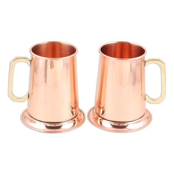 Alternate image for High Shine Copper Drinking Mugs with Gold Handles Pair Morning Shine