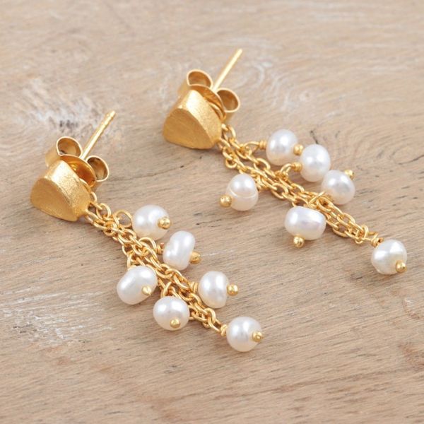 Alternate image for Hand Crafted Gold-Plated Cultured Pearl Dangle Earrings Charmed Life