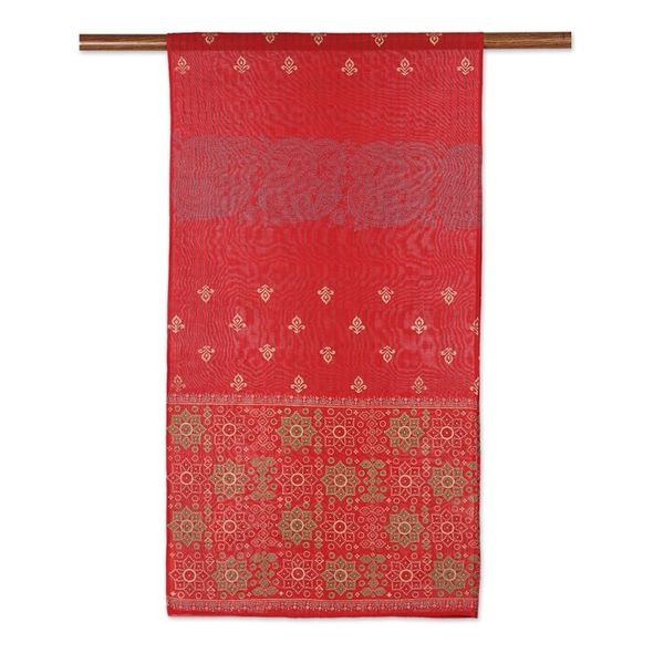 Alternate image for Block-Printed Cotton and Silk Shawl from India Eternal Flame