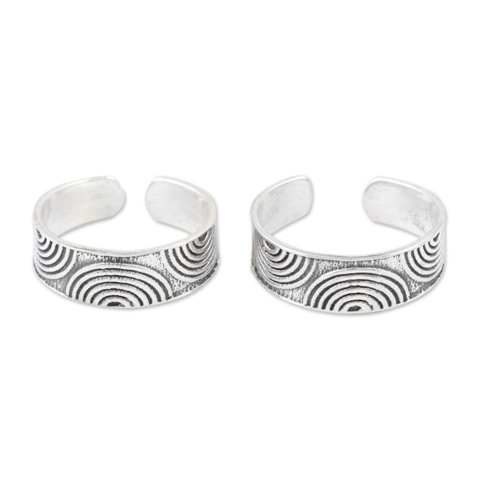 Set of 2 Bohemian Style Sterling Silver Toe Rings from India 'Hypnotic Style'