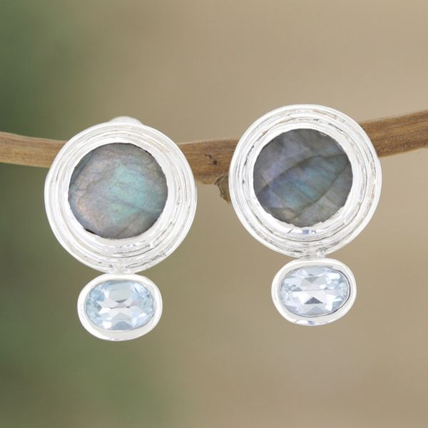Alternate image for Hand Crafted Labradorite and Blue Topaz Drop Earrings Depth of Sea