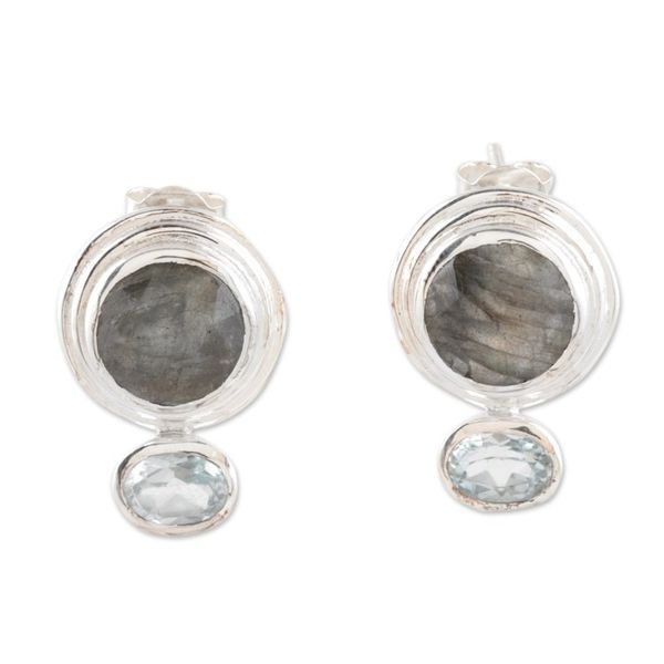 Alternate image for Hand Crafted Labradorite and Blue Topaz Drop Earrings Depth of Sea