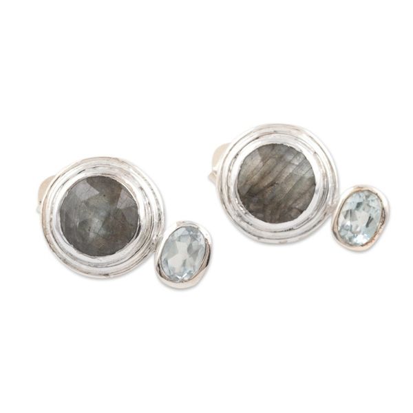 Alternate image for Hand Crafted Labradorite and Blue Topaz Drop Earrings Depth of Sea