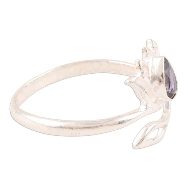 Alternate image for Iolite and Sterling Silver Lotus Wrap Ring from India Deep Blue Lotus