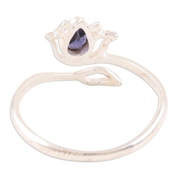 Alternate image for Iolite and Sterling Silver Lotus Wrap Ring from India Deep Blue Lotus