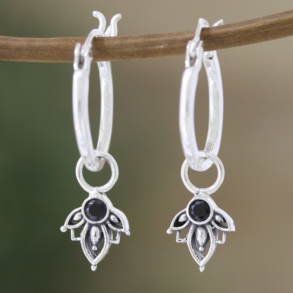 Black Onyx and Sterling Silver Dangle Earrings 'Deep Winter'