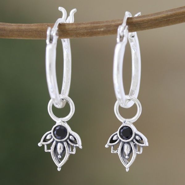 Alternate image for Black Onyx and Sterling Silver Dangle Earrings Deep Winter