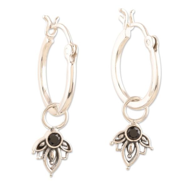 Alternate image for Black Onyx and Sterling Silver Dangle Earrings Deep Winter