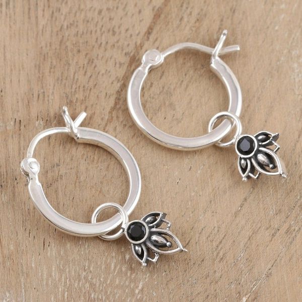 Alternate image for Black Onyx and Sterling Silver Dangle Earrings Deep Winter